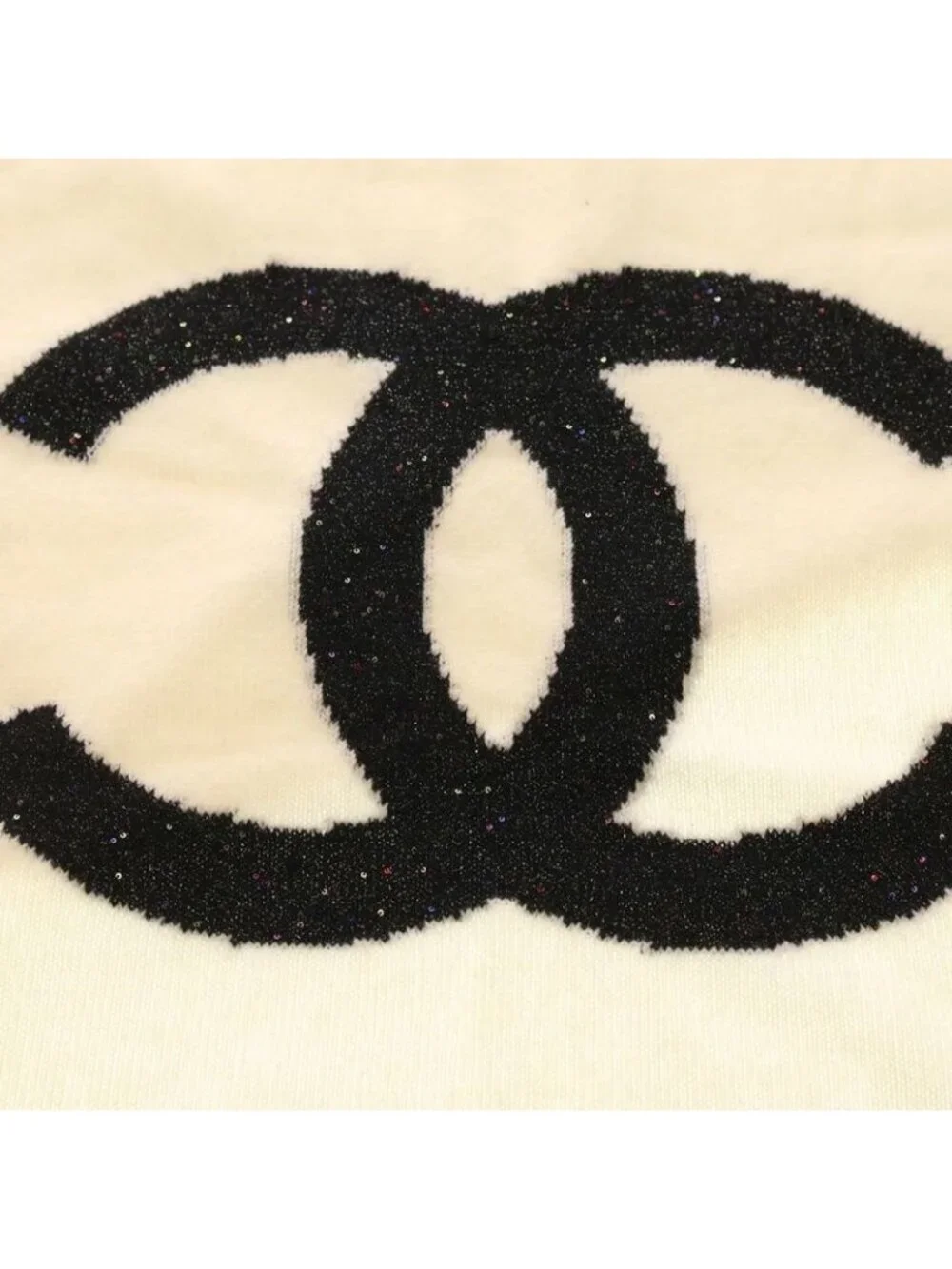 Chanel Coco Mark Sequin Cashmere Knit Scarf Large White - Picture 2 of 6